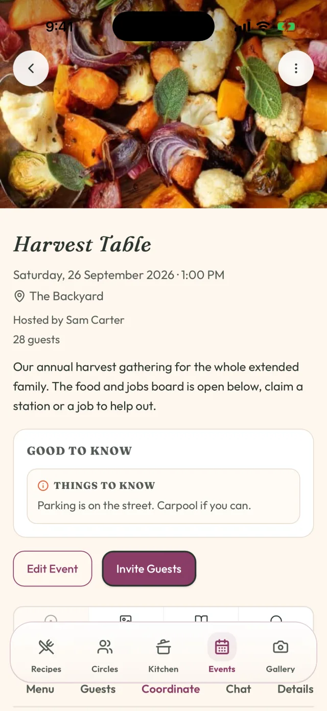 GetLadle event page header showing invites and headcount