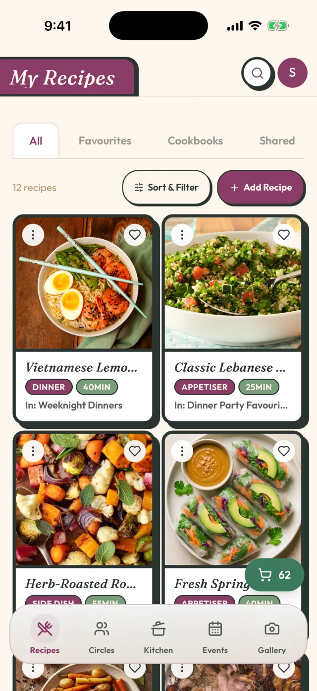 GetLadle My Recipes library showing imported recipes